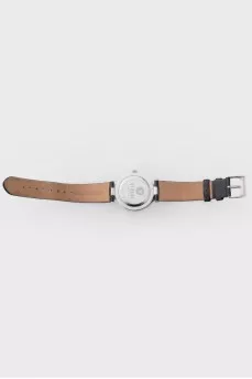Black leather strap watch