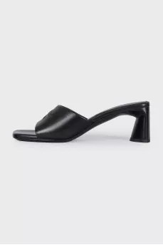 Black leather mules with logo