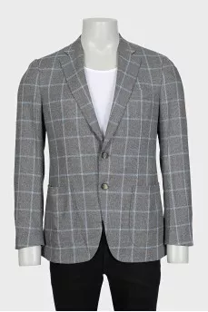 Men's checkered wool button-down jacket
