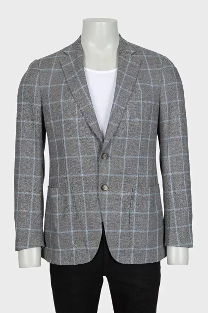 Men's checkered wool button-down jacket