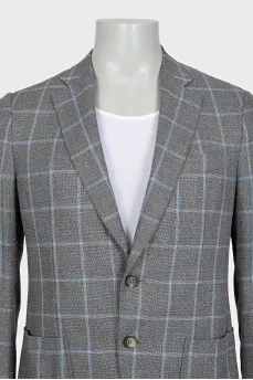 Men's checkered wool button-down jacket