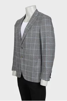 Men's checkered wool button-down jacket