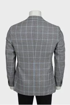 Men's checkered wool button-down jacket