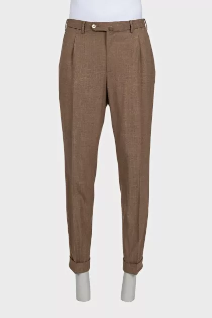 Men's brown wool and silk trousers