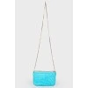 Blue leather bag with gold chain