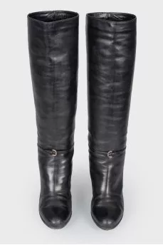Tall black leather boots