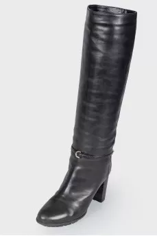 Tall black leather boots