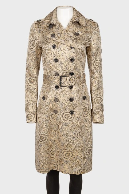 Golden coat with floral embroidery