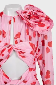 Pink dress with a printed pattern and 3D embellishment