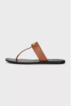 Leather flip-flops with a brand logo