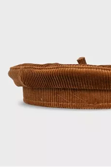 Brown corduroy beret with embroidered logo