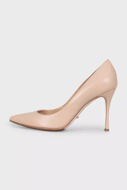 Beige leather stiletto heels
