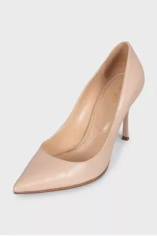 Beige leather stiletto heels