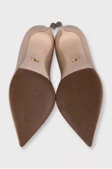 Beige leather stiletto heels
