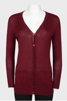 Burgundy patch pockets cardigan