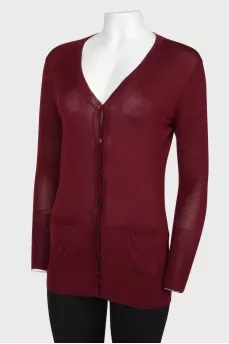 Burgundy patch pockets cardigan