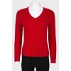 Red V-neck sweater