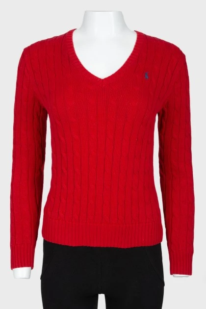 Red V-neck sweater