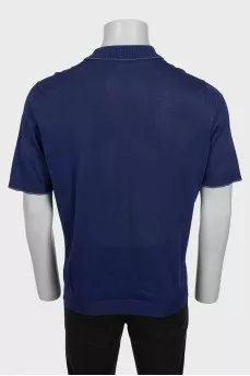 Men's blue polo shirt with leather insert and buckle