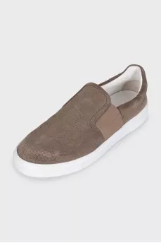 Мужские слипоны из коричневой замши 