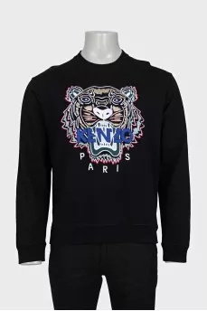 Men's black straight-cut sweatshirt with embroidery