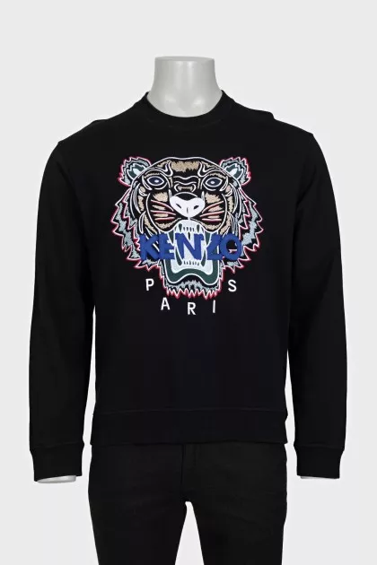 Men's black straight-cut sweatshirt with embroidery