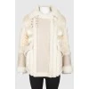 Beige sheepskin coat with lightning with lamb fur