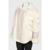 Beige sheepskin coat with lightning with lamb fur