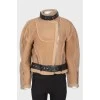 Brown suede fur and leather inserts jacket