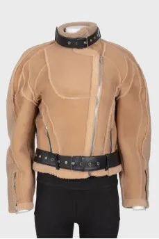 Brown suede fur and leather inserts jacket