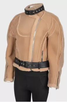 Brown suede fur and leather inserts jacket