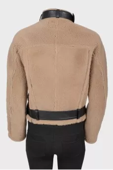 Brown suede fur and leather inserts jacket