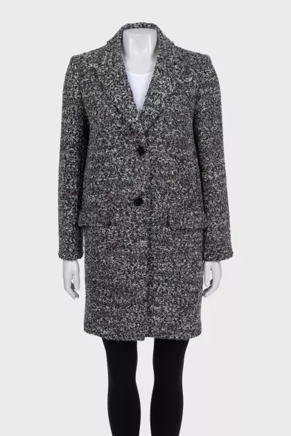 Black and white straight-cut button-down coat
