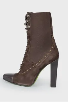 Brown suede lace-up and heeled boots