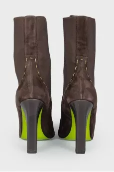Brown suede lace-up and heeled boots
