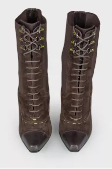 Brown suede lace-up and heeled boots