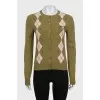 Cashmere green printed cardigan