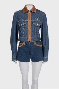 Denim suit with suede inserts