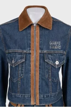 Denim suit with suede inserts