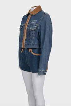 Denim suit with suede inserts