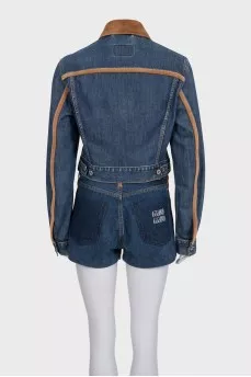 Denim suit with suede inserts