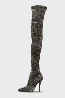 Green velvet over-the-knee boots