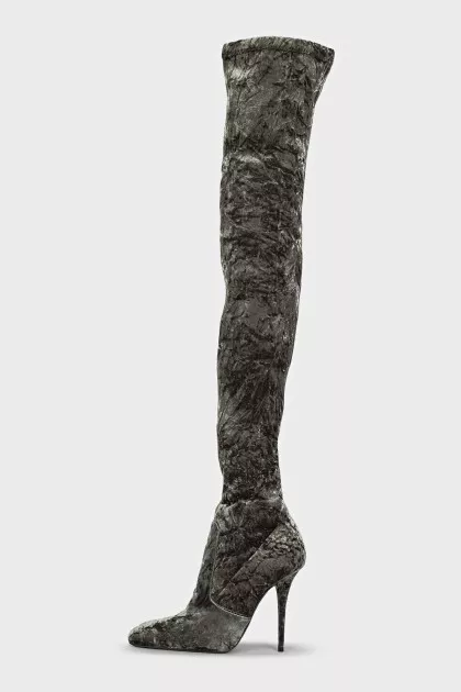 Green velvet over-the-knee boots