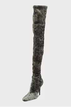 Green velvet over-the-knee boots