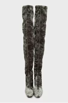 Green velvet over-the-knee boots