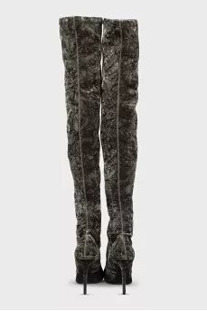 Green velvet over-the-knee boots