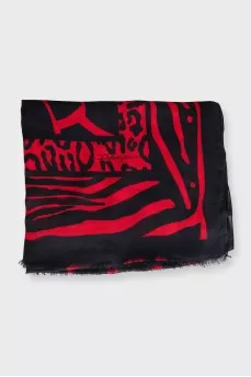 Black and red scarf with fringe