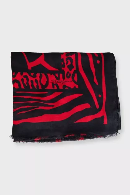 Black and red scarf with fringe