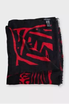 Black and red scarf with fringe