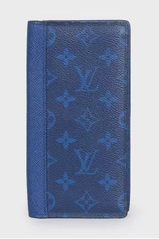 Canvas and leather wallet with signature print